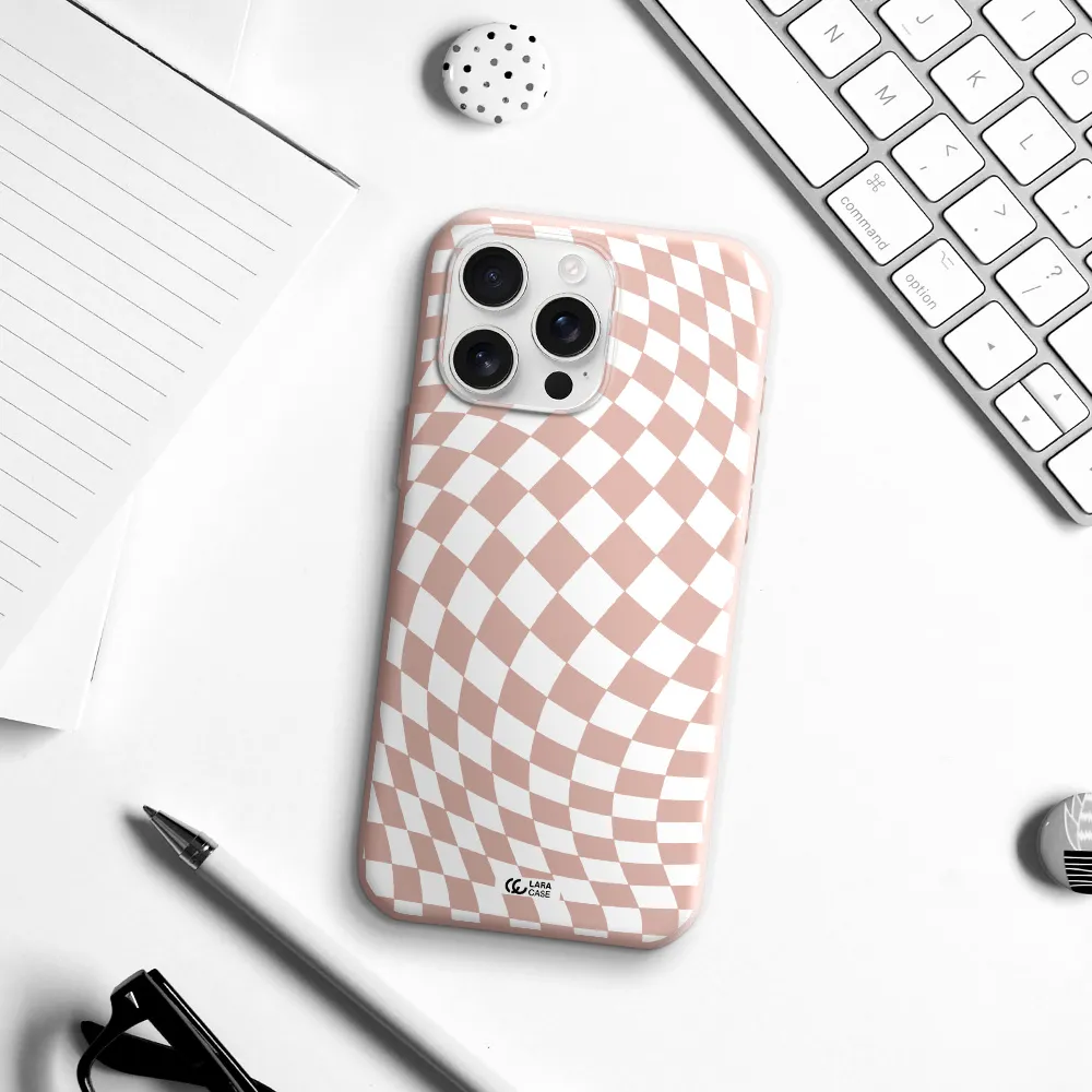 Wavy Checkered Apple Iphone 16 Pro Max Silicone Pastel Pink Case
