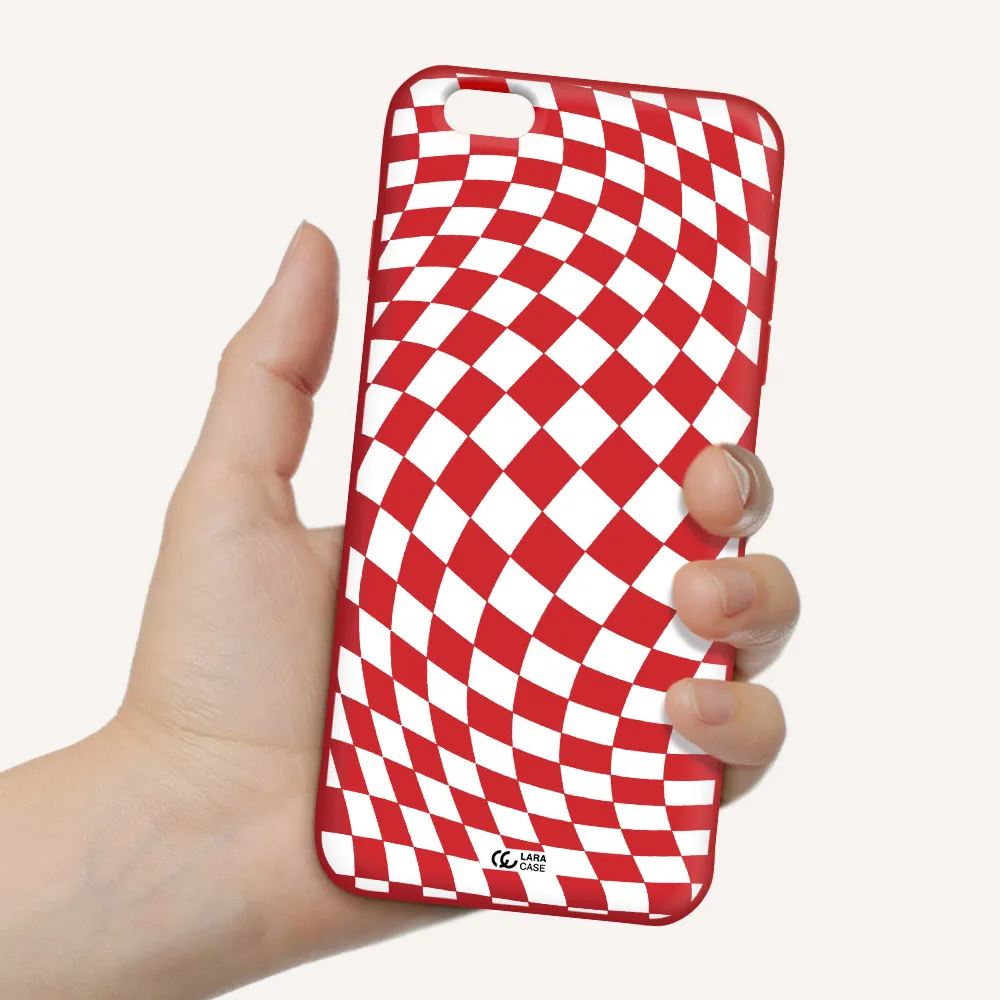 Wavy Checkered Apple iPhone 6S Silicone Imperial Red Case