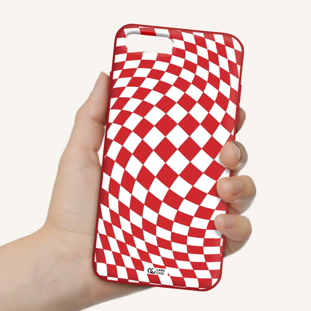 Wavy Checkered Apple iPhone 7 plus Silicone Imperial Red Case