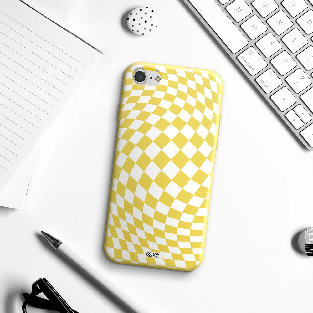 Wavy Checkered Apple iPhone 7 Silicone canary yellow Case
