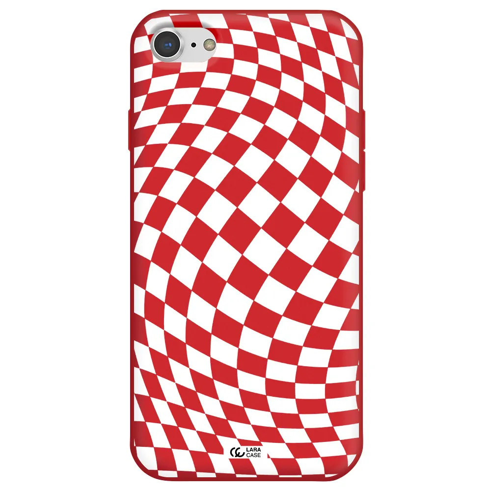 Wavy Checkered Apple iPhone 7 Silicone Imperial Red Case