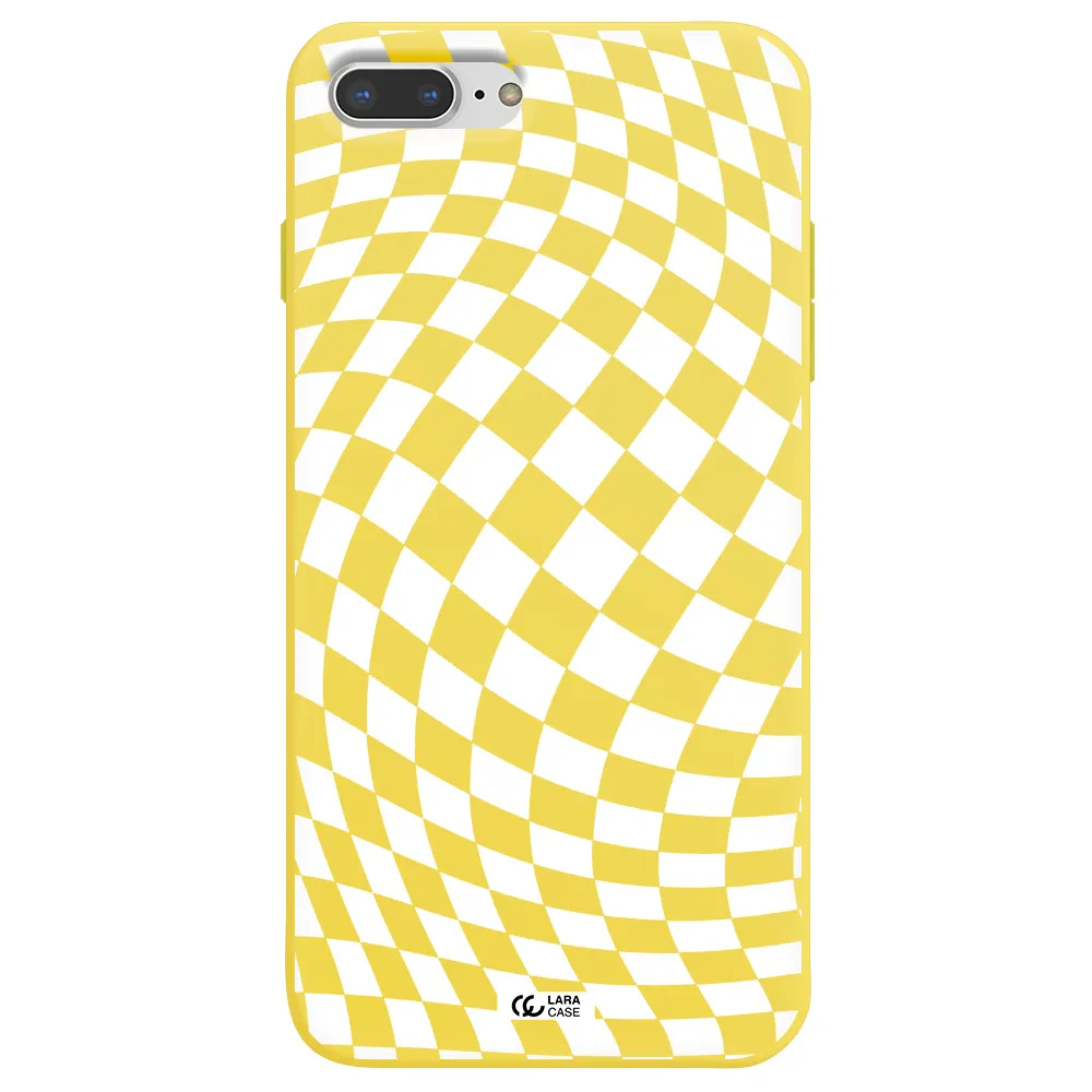 Wavy Checkered Apple iPhone 8 plus Silicone canary yellow Case