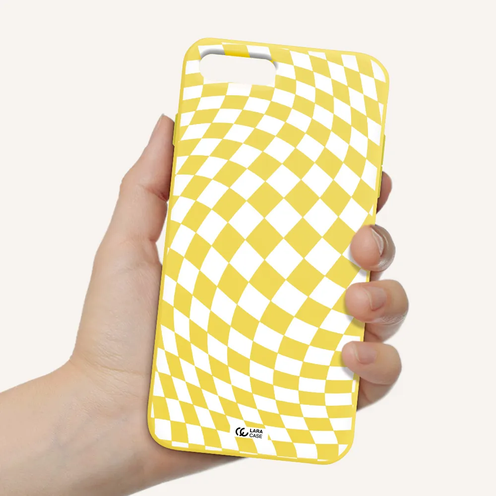 Wavy Checkered Apple iPhone 8 plus Silicone canary yellow Case
