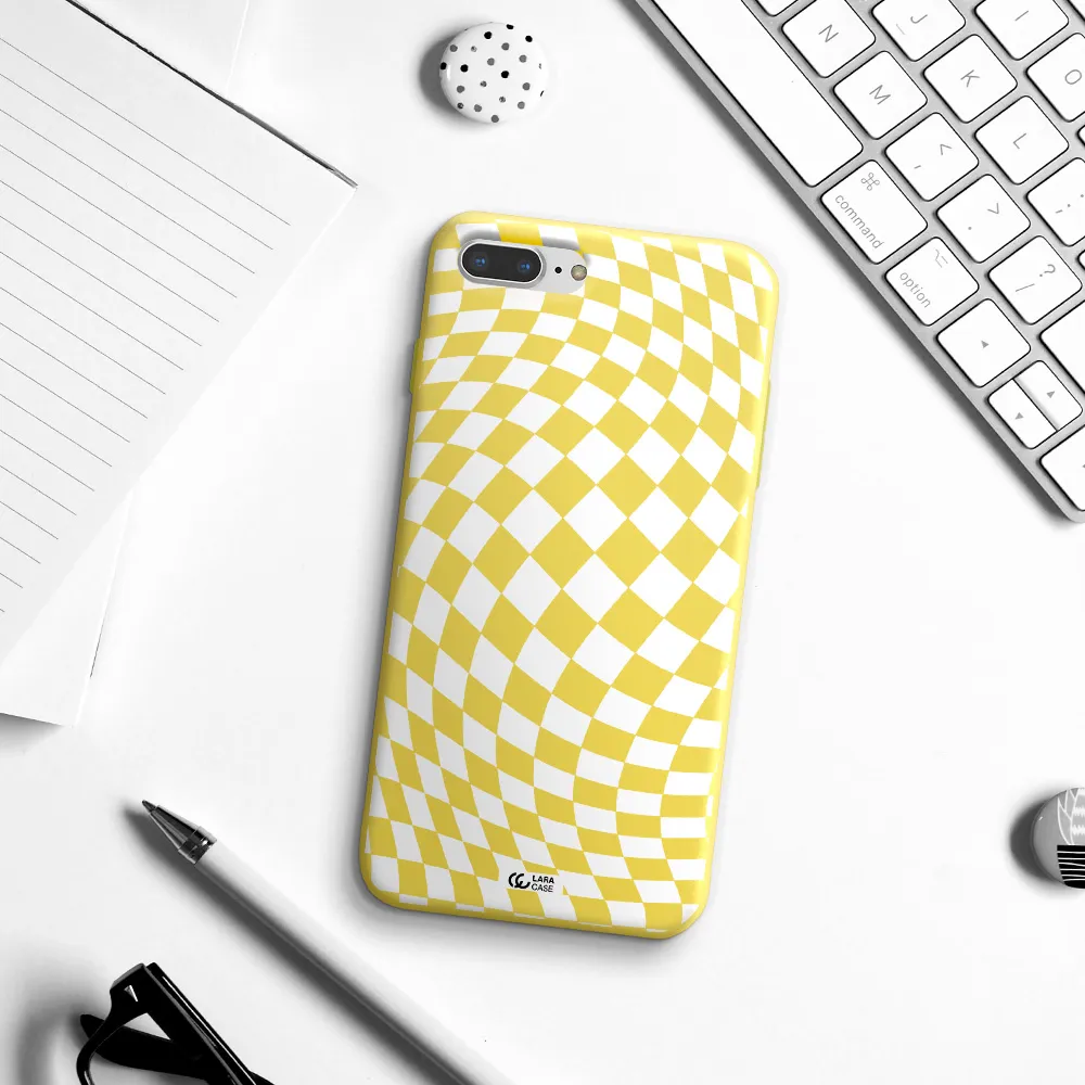 Wavy Checkered Apple iPhone 8 plus Silicone canary yellow Case