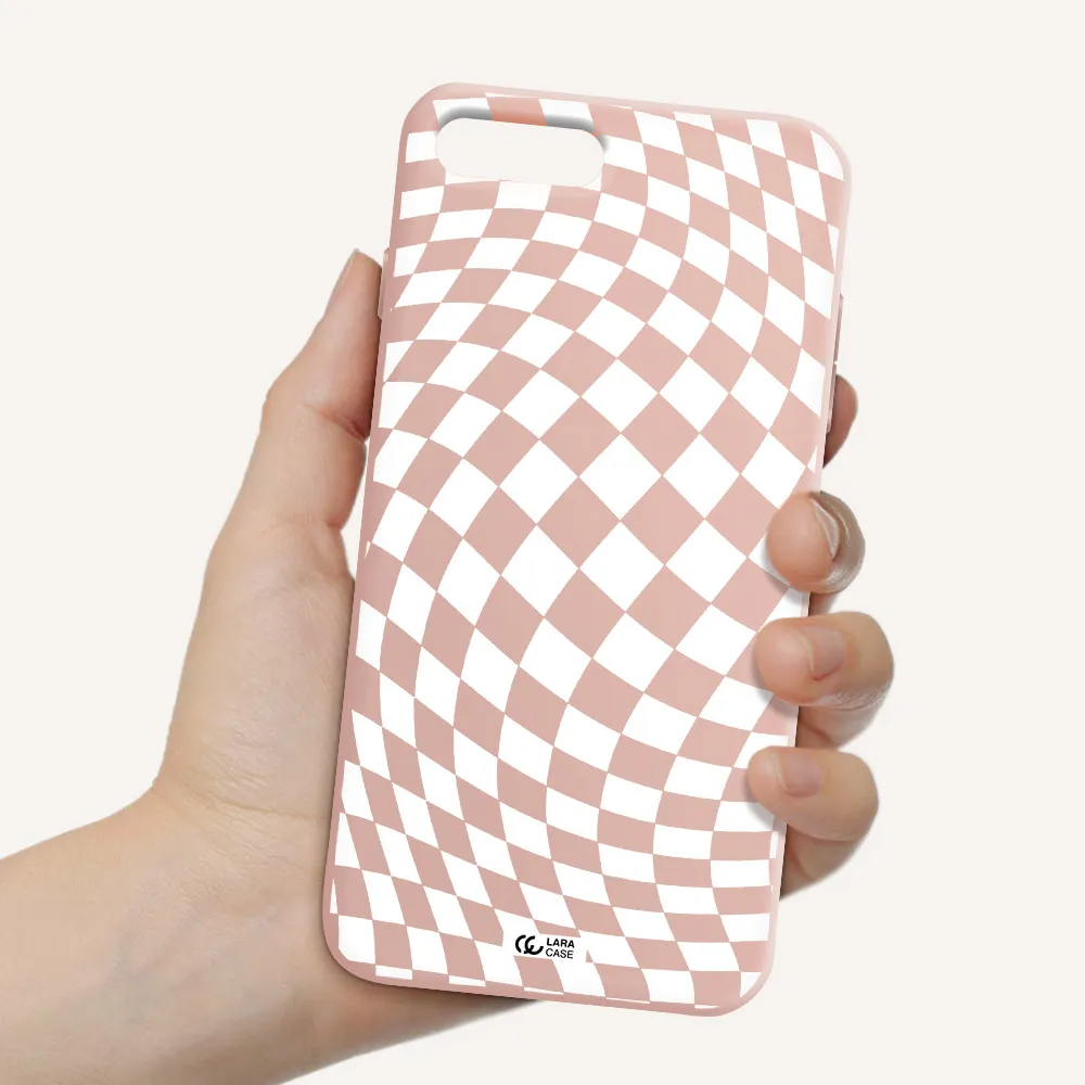 Wavy Checkered Apple iPhone 8 plus Silicone pastel pink Case