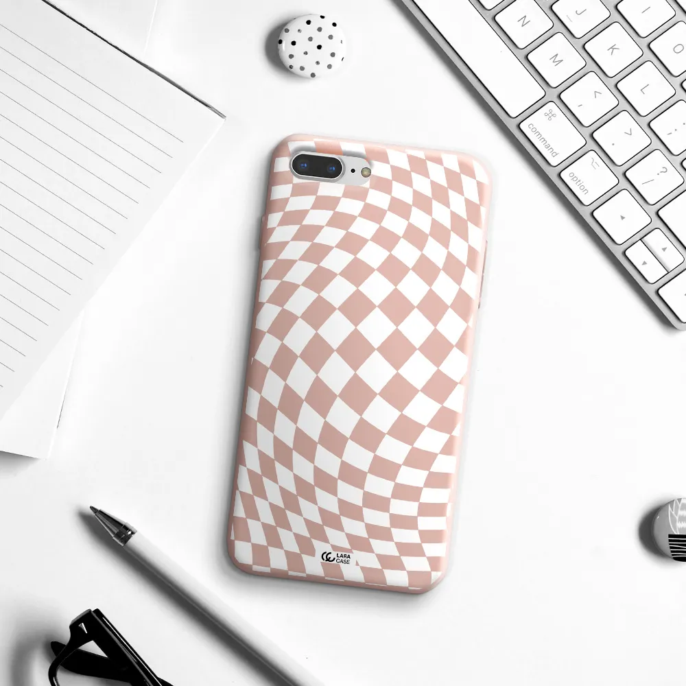 Wavy Checkered Apple iPhone 8 plus Silicone pastel pink Case