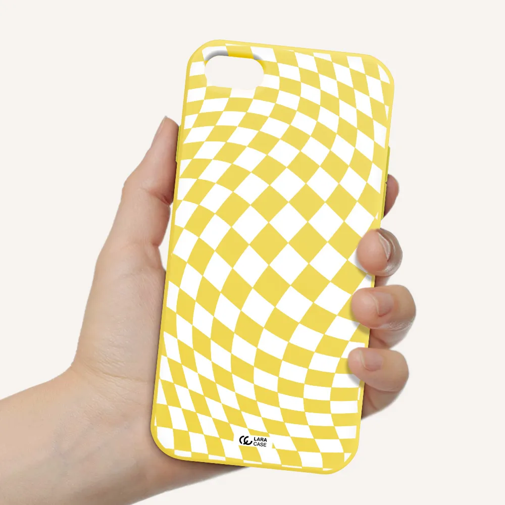 Wavy Checkered Apple iPhone 8 Silicone canary yellow Case