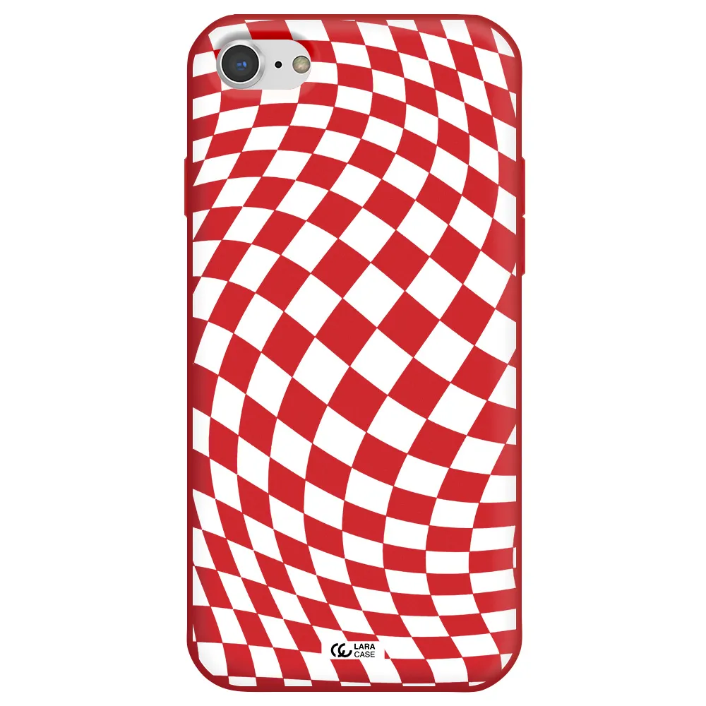 Wavy Checkered Apple iPhone 8 Silicone Imperial Red Case
