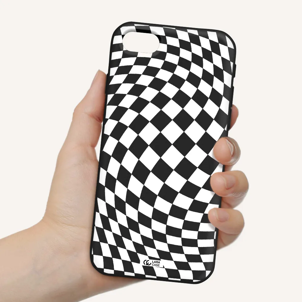 Wavy Checkered Apple iPhone se 2020 Silicone black Case