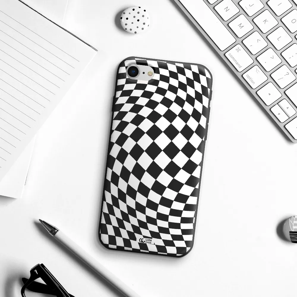 Wavy Checkered Apple iPhone se 2020 Silicone black Case