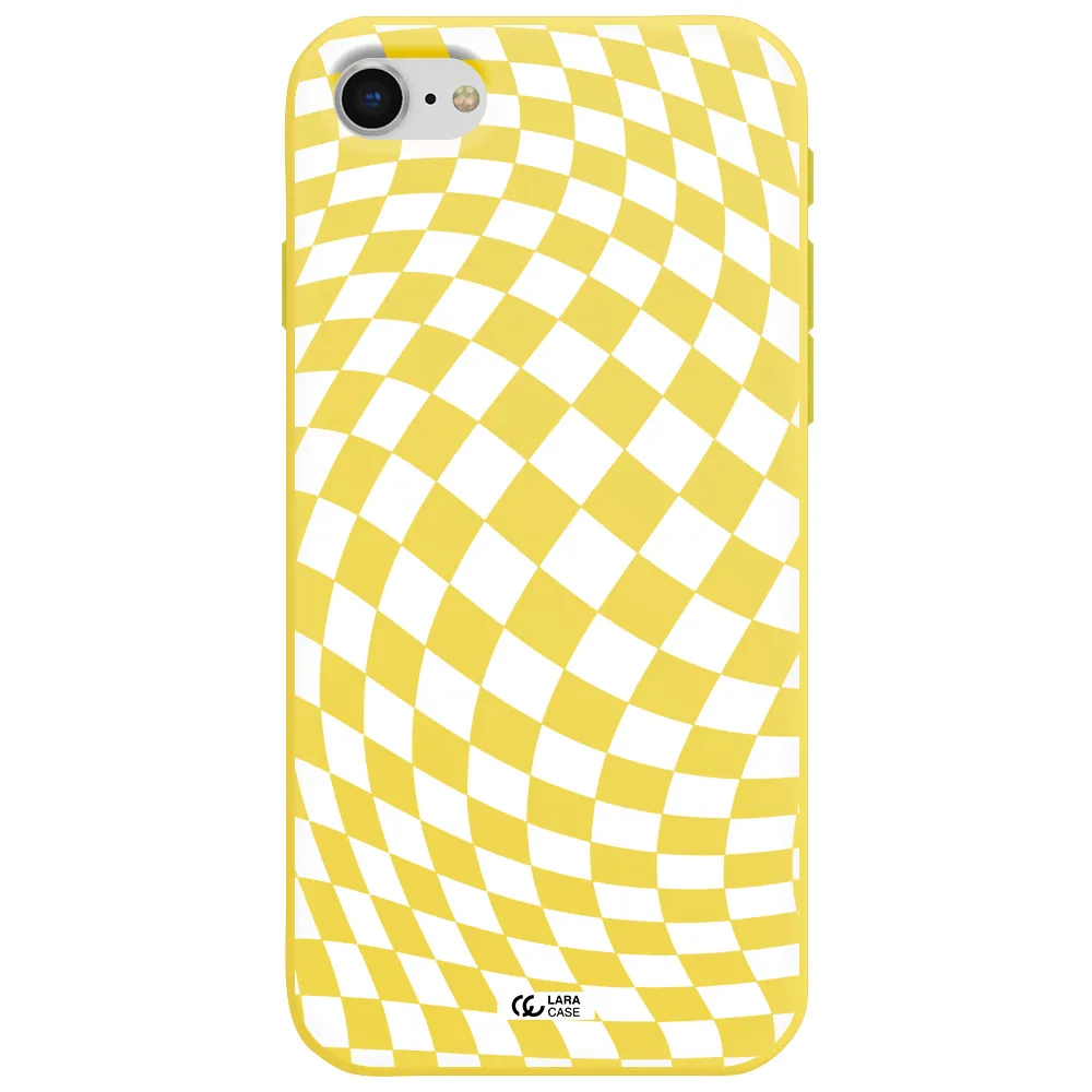 Wavy Checkered Apple iPhone se 2020 Silicone canary yellow Case