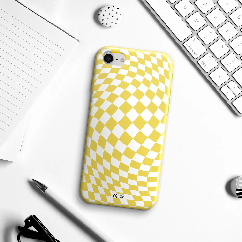 Wavy Checkered Apple iPhone se 2020 Silicone canary yellow Case