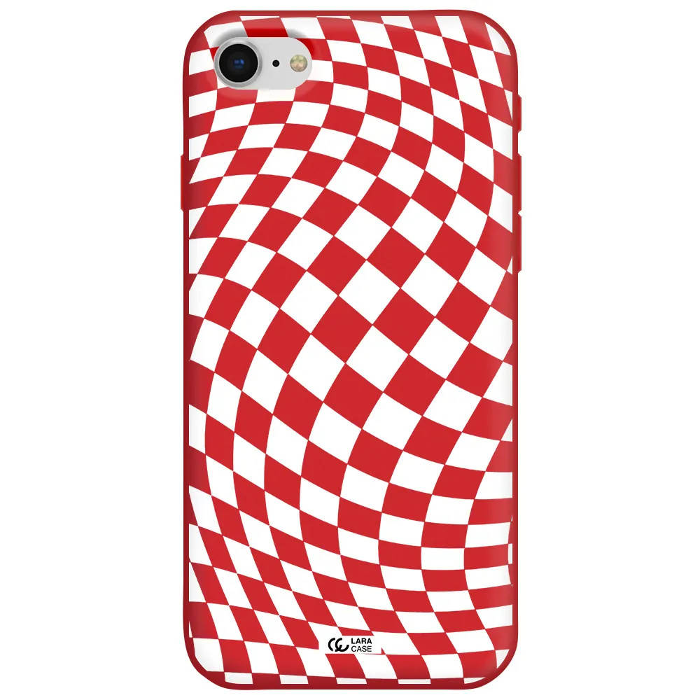 Wavy Checkered Apple iPhone se 2020 Silicone Imperial Red Case