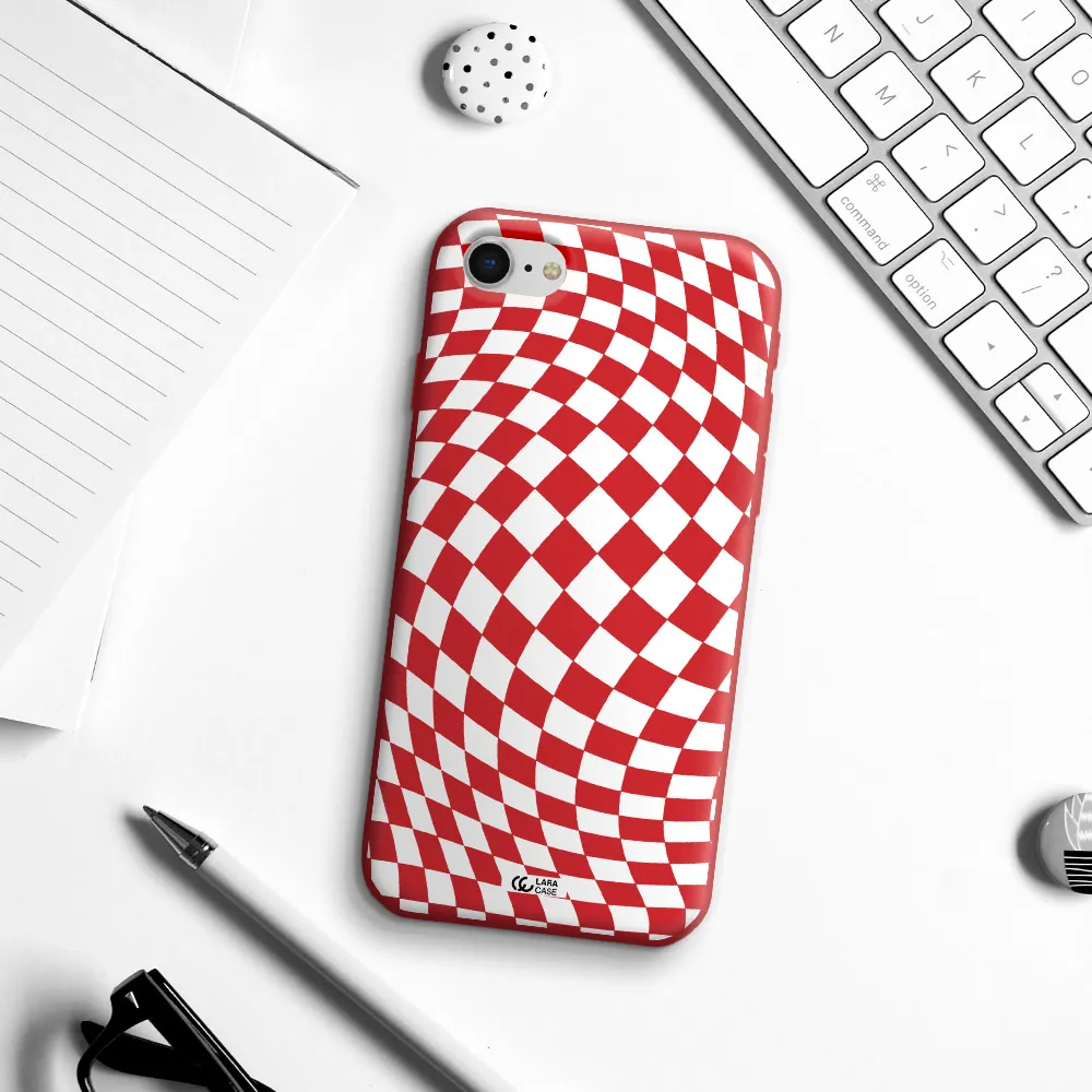 Wavy Checkered Apple iPhone se 2020 Silicone Imperial Red Case