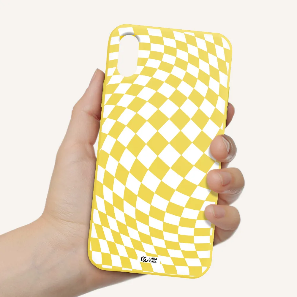 Wavy Checkered Apple iPhone X Silicone canary yellow Case