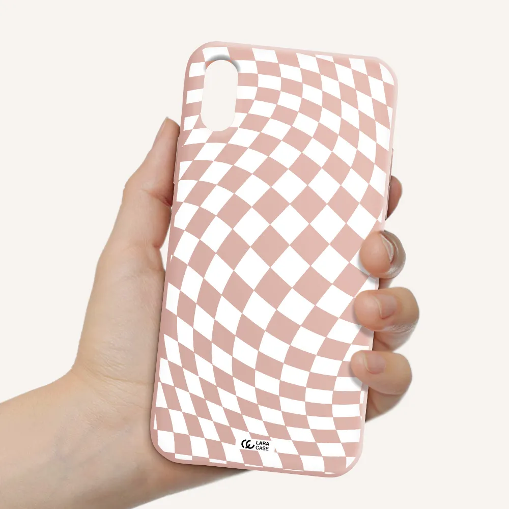 Wavy Checkered Apple iPhone X Silicone pastel pink Case