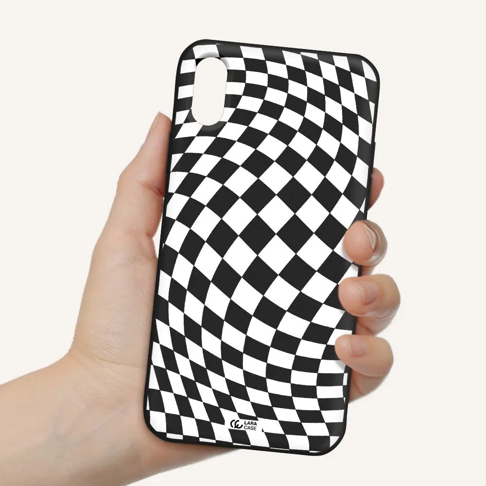 Wavy Checkered Apple iPhone XS Silicone black Case