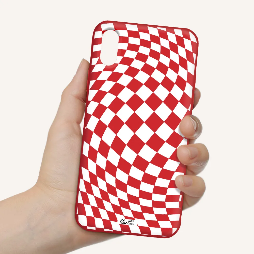 Wavy Checkered Apple iPhone XS Silicone Imperial Red Case