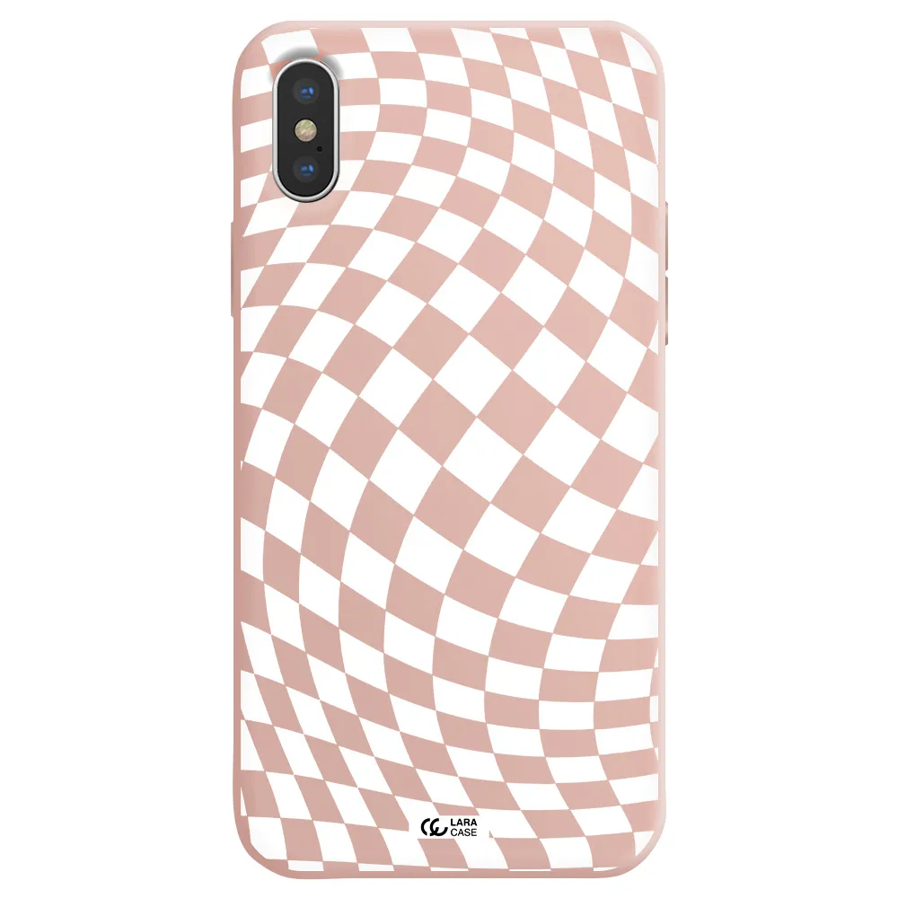 Wavy Checkered Apple iPhone XS Silicone pastel pink Case