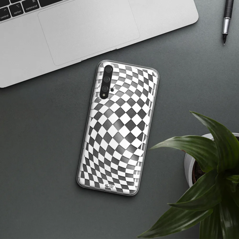 Wavy Checkered Huawei Nova 5t Clear TPU Case