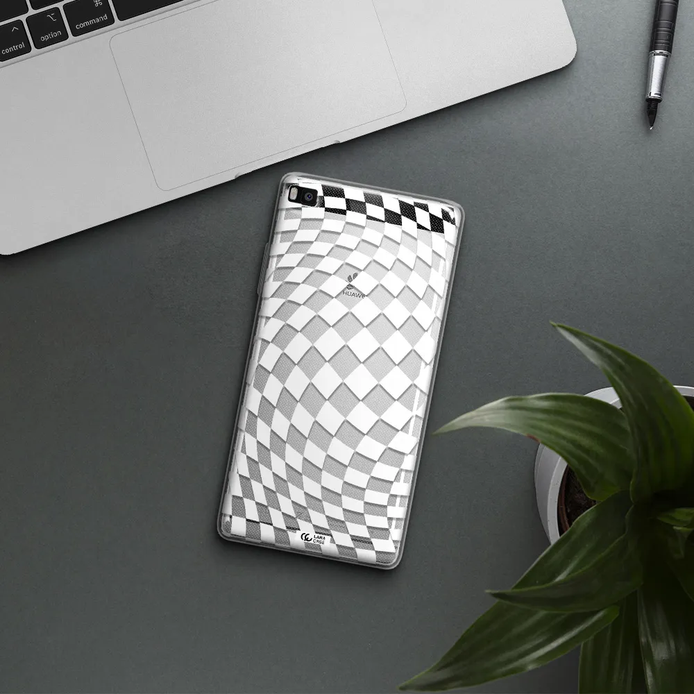 Wavy Checkered Huawei P8 Clear TPU Case