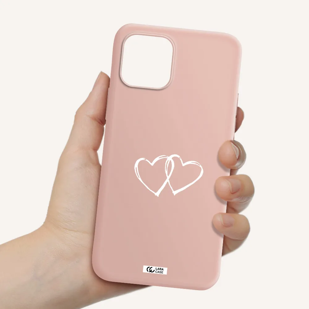 Heart Couple Apple iPhone 12 Silicone pastel pink Case