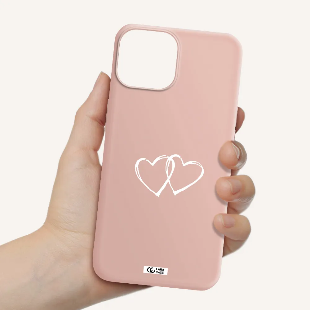 Heart Couple Apple iPhone 13 mini Silicone pastel pink Case