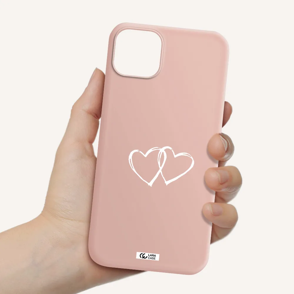 Heart Couple Apple iPhone 14 plus Silicone pastel pink Case
