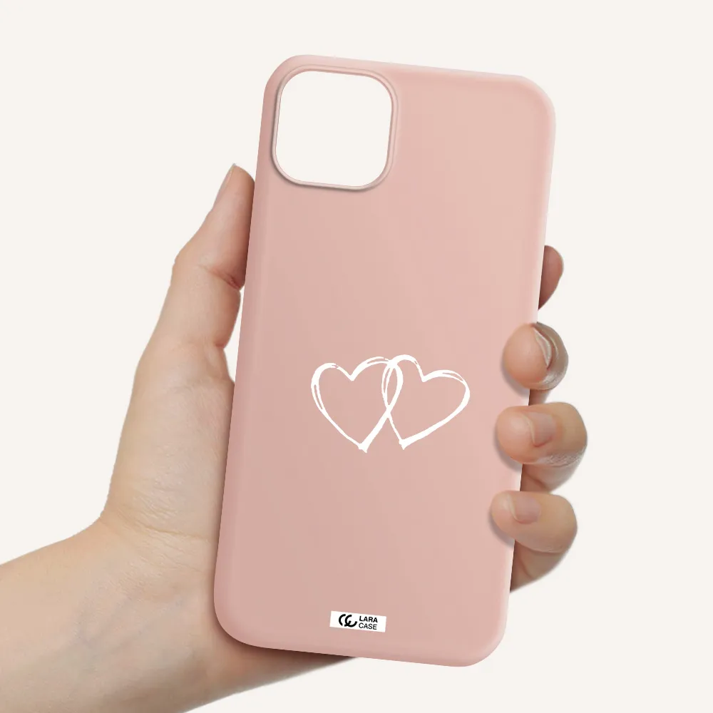 Heart Couple Apple iPhone 14 Silicone pastel pink Case