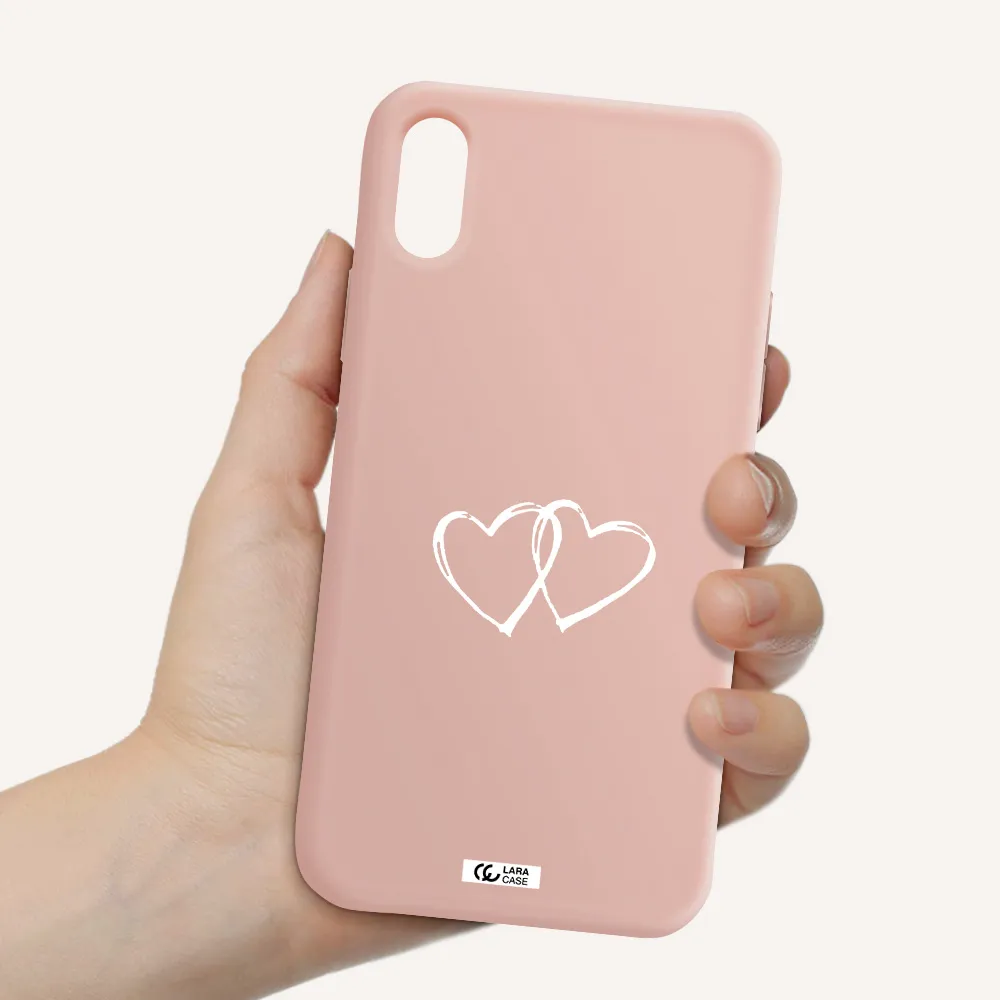Heart Couple Apple iPhone X Silicone pastel pink Case