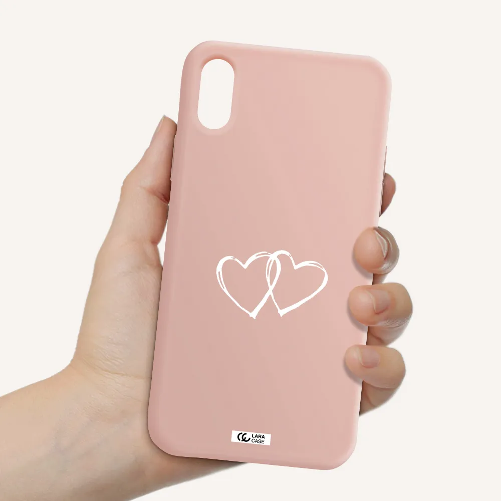 Heart Couple Apple iPhone XS Silicone pastel pink Case