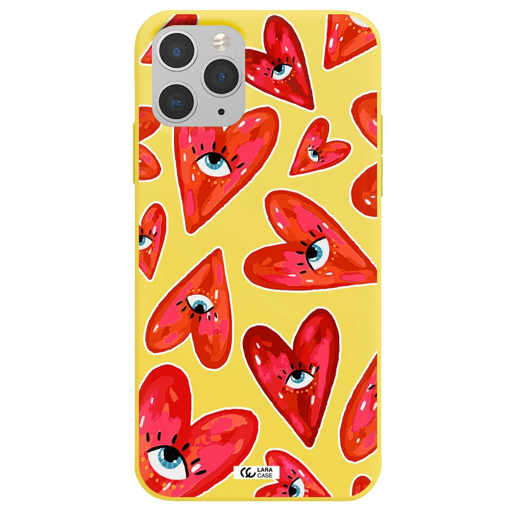 Evil Eye Heart Apple iPhone 11 pro Silicone canary yellow Case