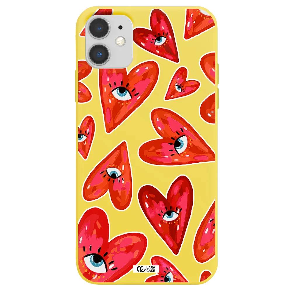 Evil Eye Heart Apple iPhone 11 Silicone canary yellow Case