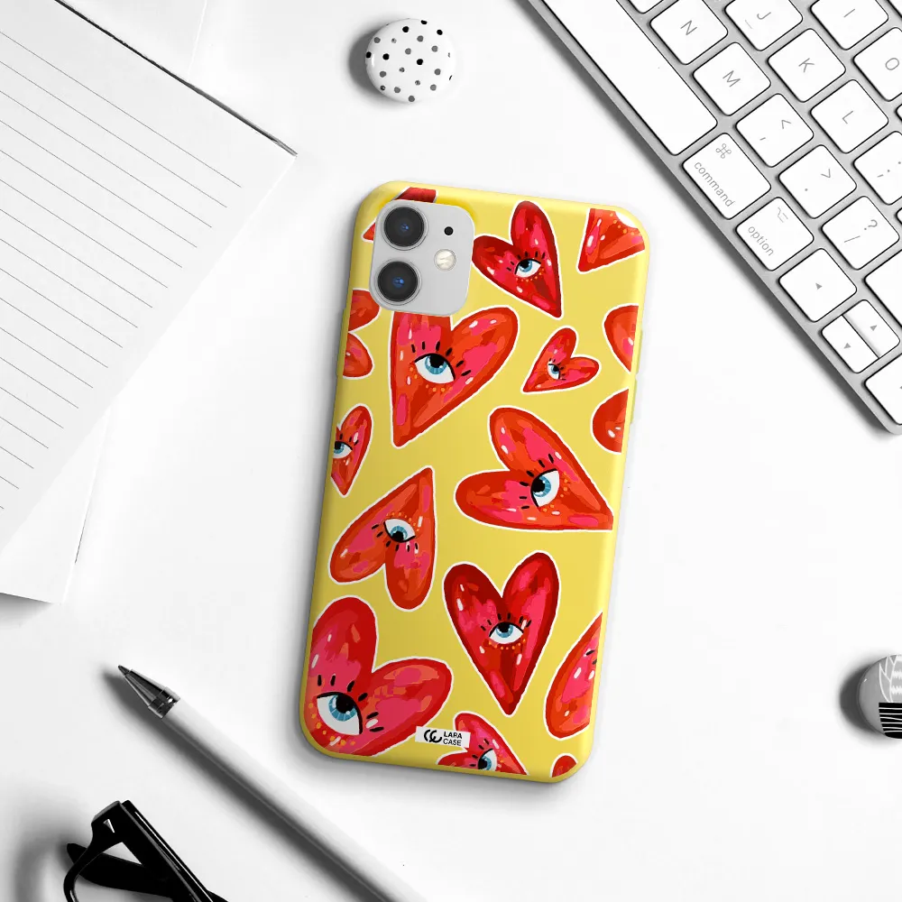 Evil Eye Heart Apple iPhone 11 Silicone canary yellow Case