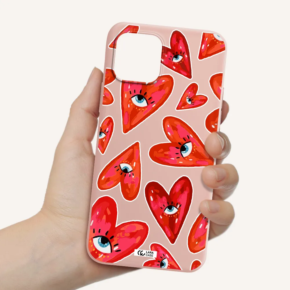 Evil Eye Heart Apple iPhone 12 Silicone pastel pink Case