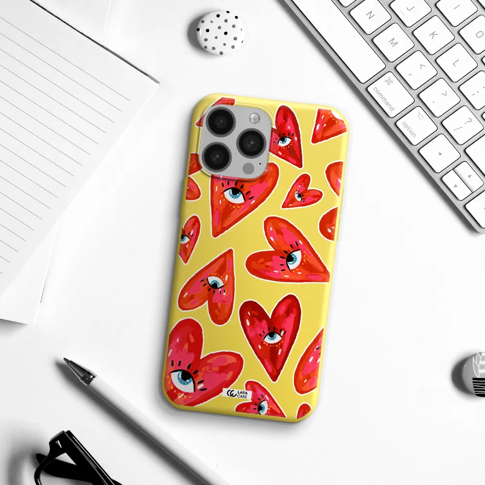 Evil Eye Heart Apple iPhone 13 Pro Max Silicone canary yellow Case