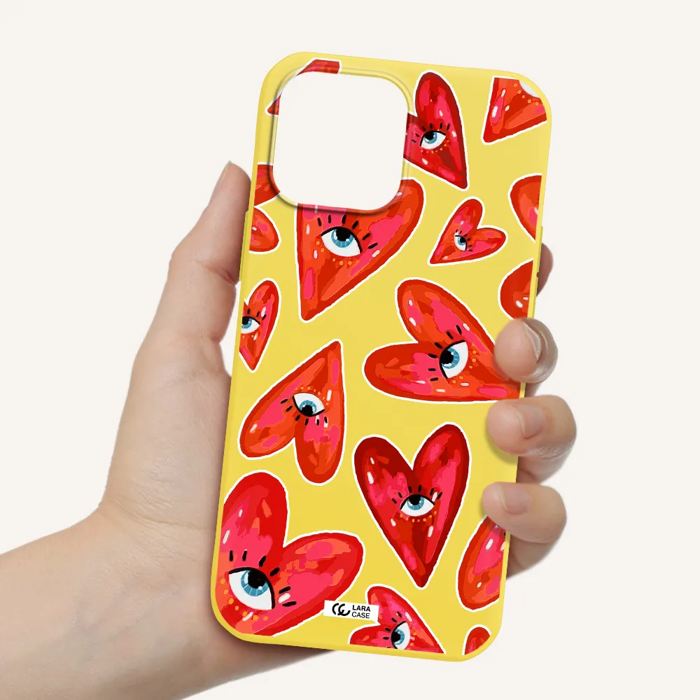 Evil Eye Heart Apple iPhone 13 Pro Silicone canary yellow Case