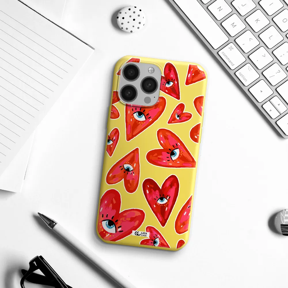 Evil Eye Heart Apple iPhone 13 Pro Silicone canary yellow Case