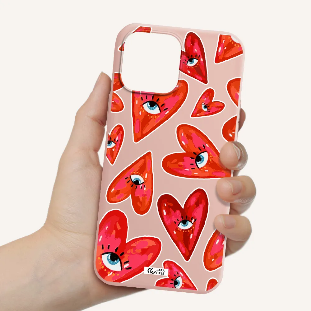 Evil Eye Heart Apple iPhone 13 Pro Silicone pastel pink Case