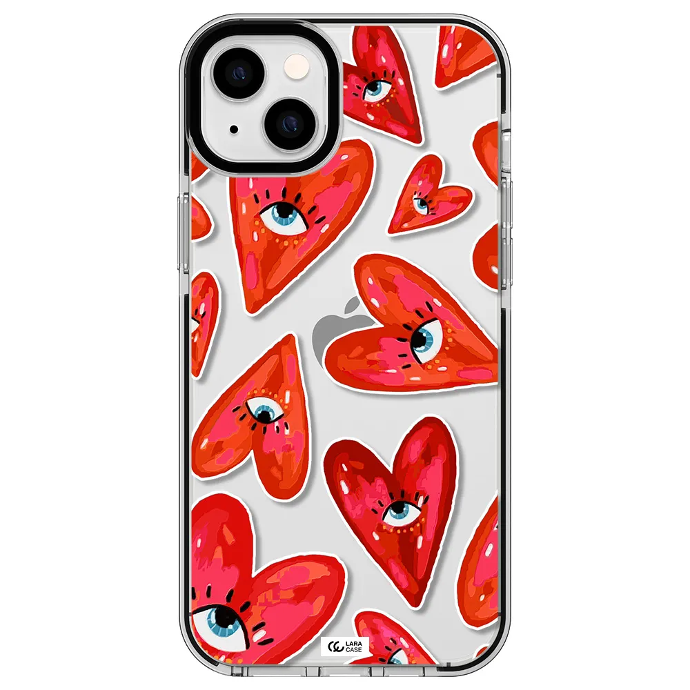 Evil Eye Heart Apple iPhone 14 plus impact black border Case