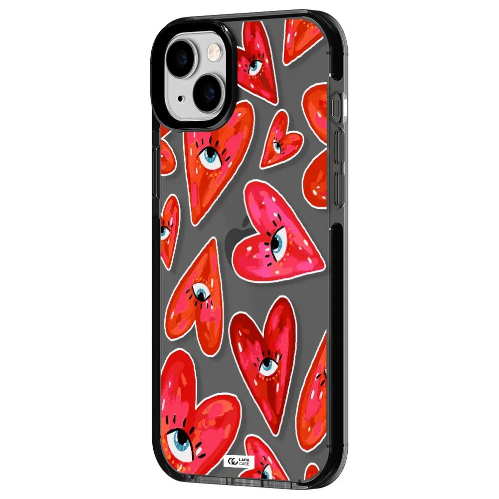Evil Eye Heart Apple iPhone 14 plus impact Smoke Black Case