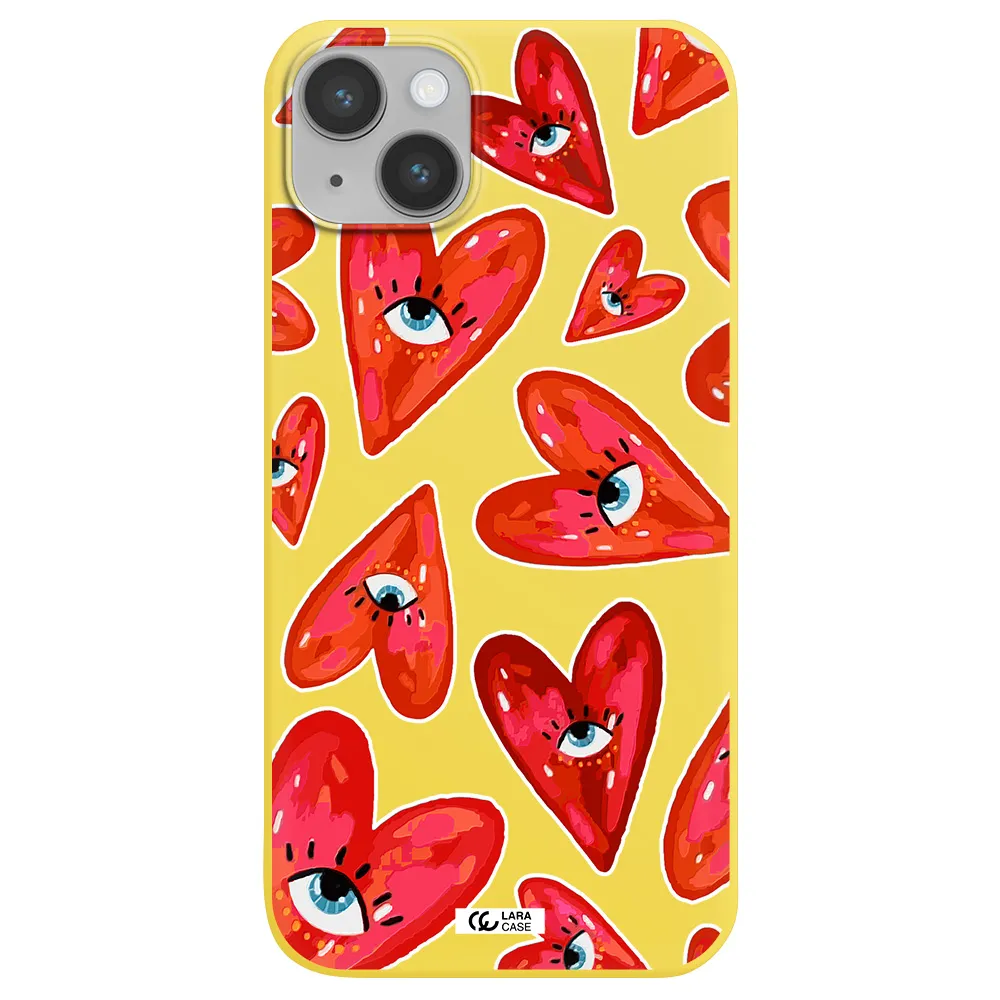 Evil Eye Heart Apple iPhone 14 plus Silicone canary yellow Case