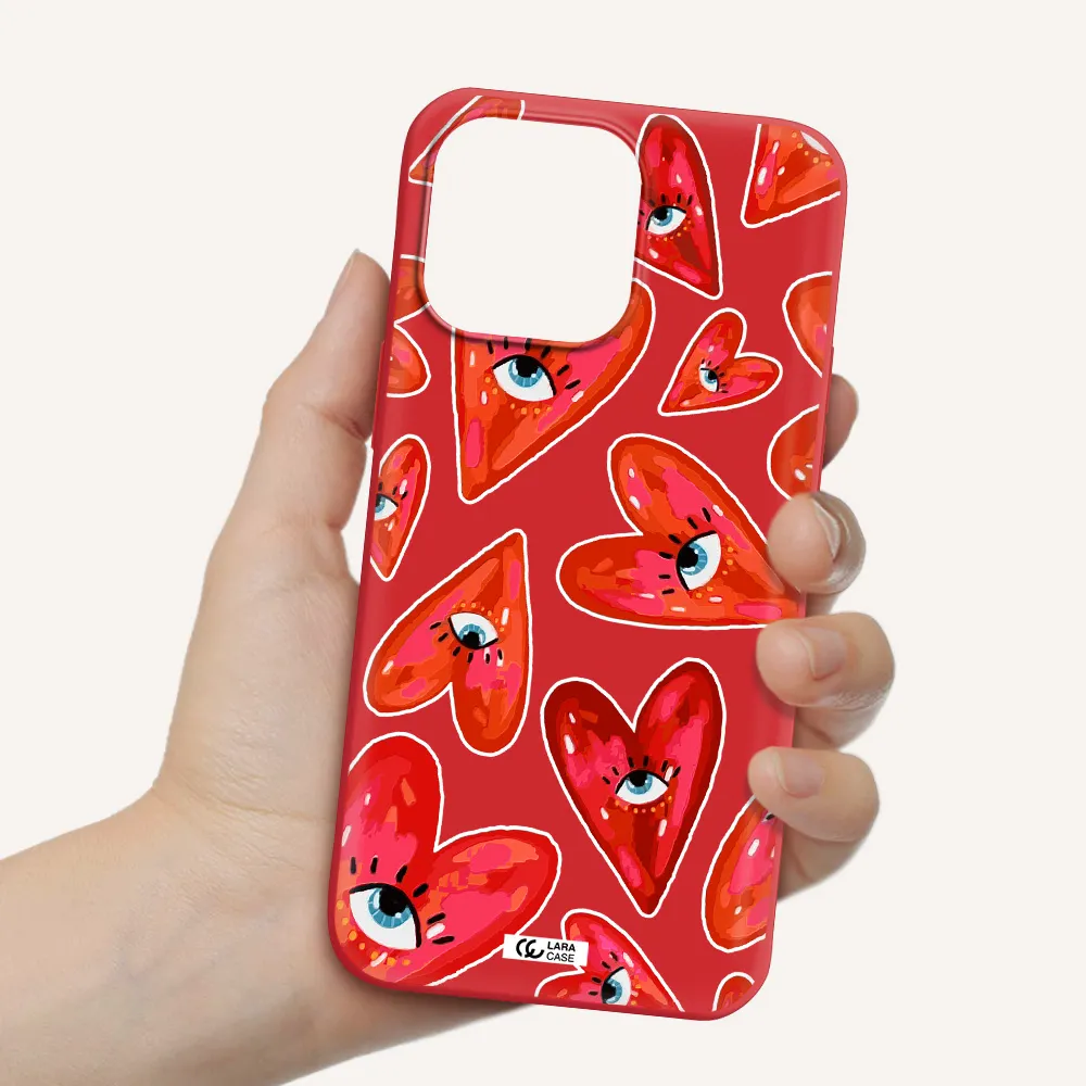 Evil Eye Heart Apple iPhone 14 pro max Silicone Imperial Red Case
