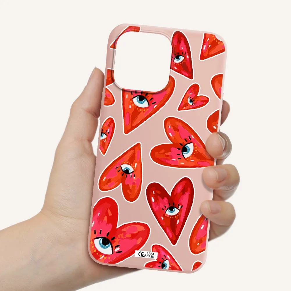 Evil Eye Heart Apple iPhone 14 pro Silicone pastel pink Case