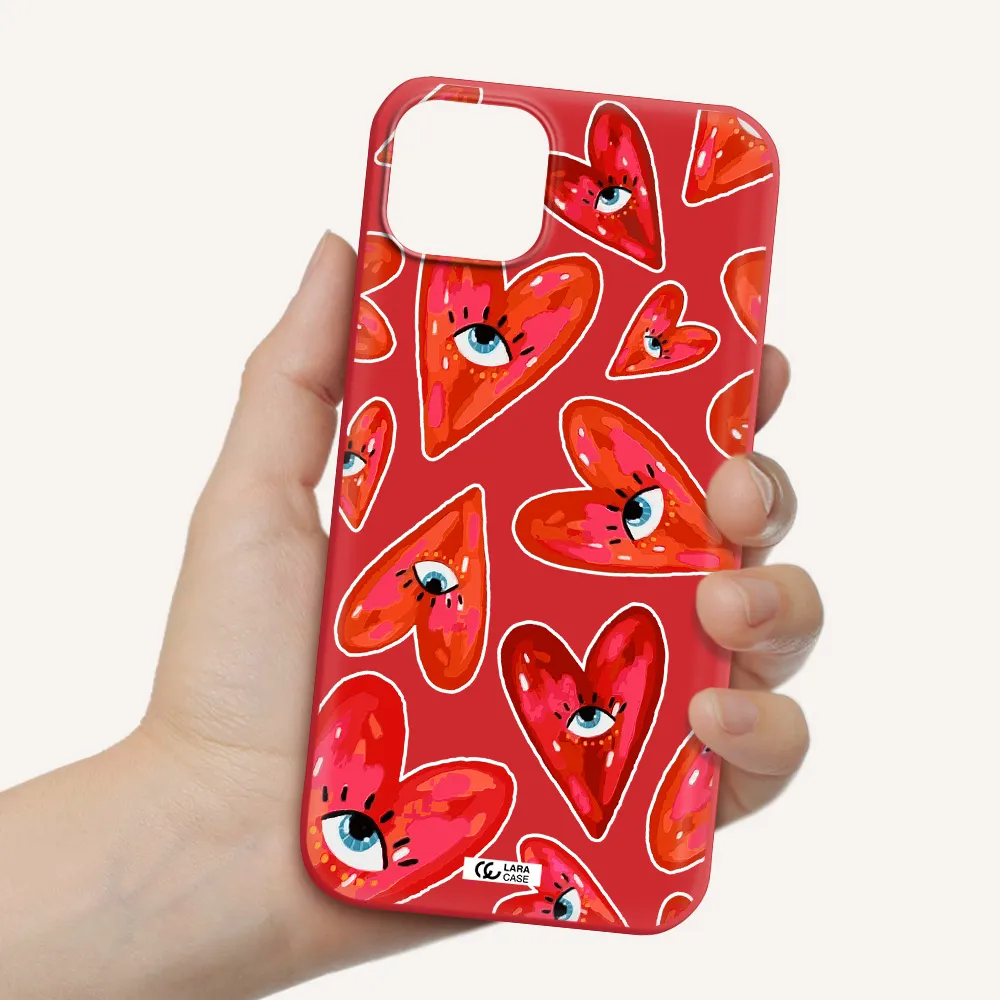 Evil Eye Heart Apple iPhone 14 Silicone Imperial Red Case