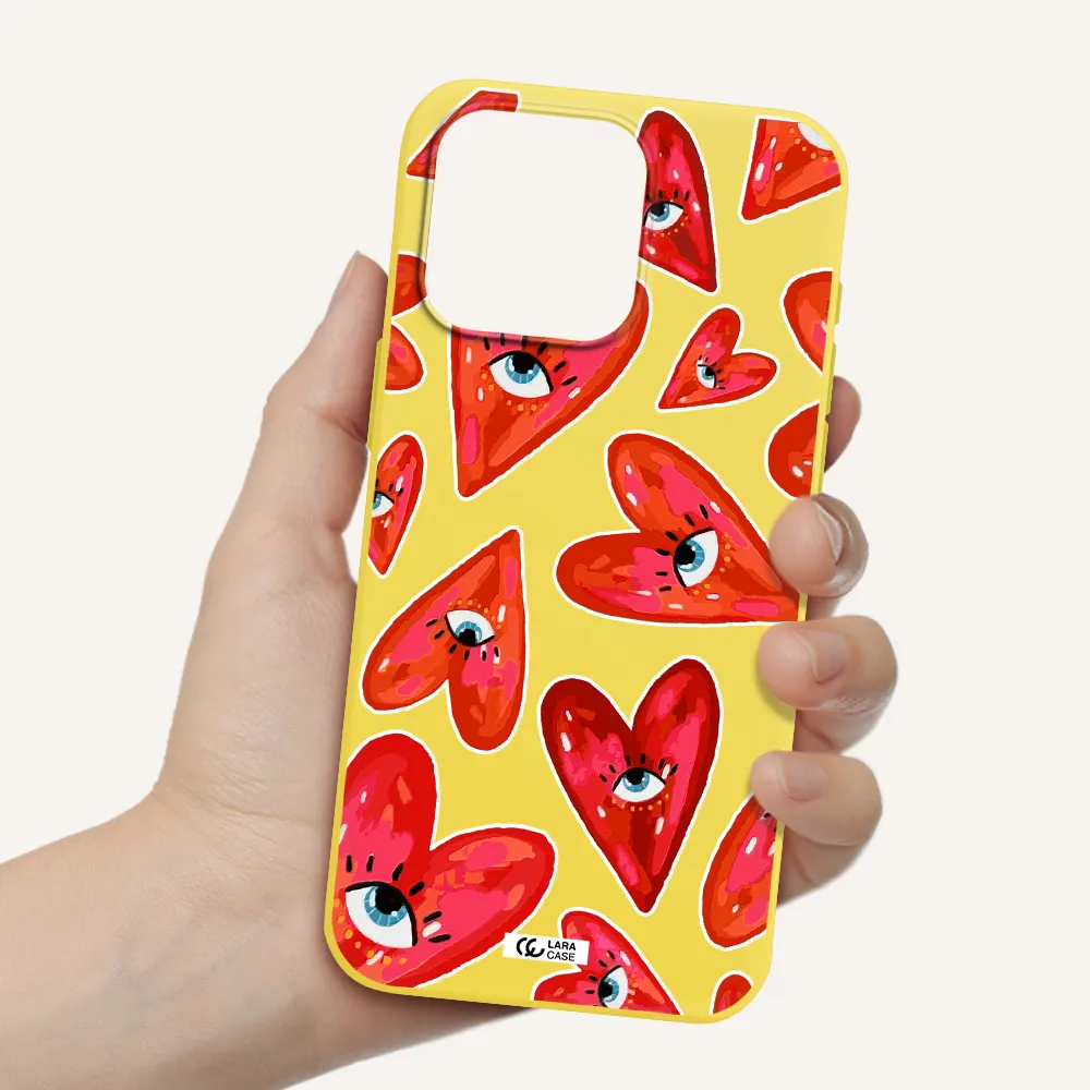 Evil Eye Heart Apple Iphone 15 Pro max Silicone canary yellow Case