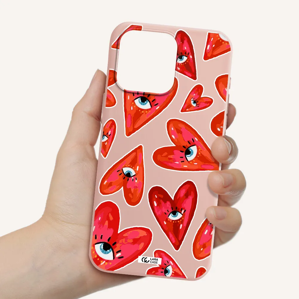 Evil Eye Heart Apple Iphone 15 Pro max Silicone pastel pink Case