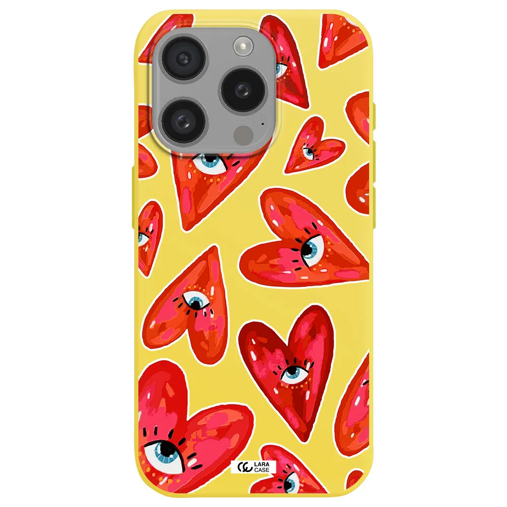 Evil Eye Heart Apple Iphone 15 Pro Silicone Canary Yellow Case