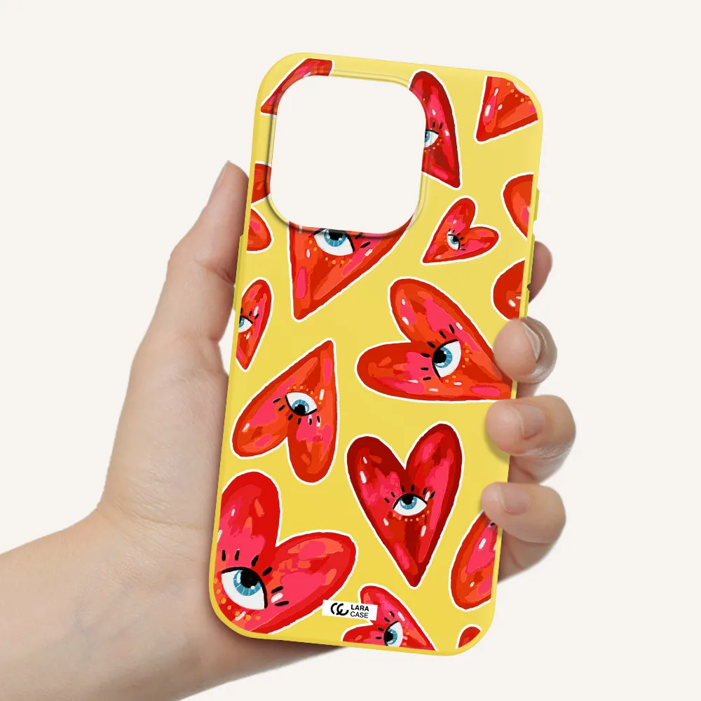 Evil Eye Heart Apple Iphone 15 Pro Silicone Canary Yellow Case