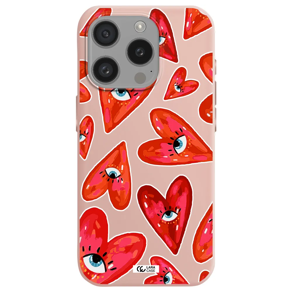 Evil Eye Heart Apple Iphone 15 Pro Silicone Pastel Pink Case